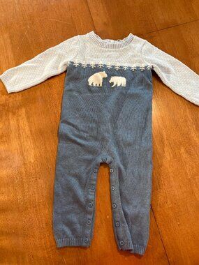 Janie & Jack Size 12-18 Months Soft Knit Bear Sweater Romper - EUC - Winter